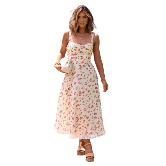 Mika & Gala Dresses & Skirts - Mika and Gala Lilywhyt Small Pink White Floral Dress with Eyelet Trim